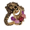 Gucci Brass Tone Lion Head & Beaded Charm Ring with Marmot GG