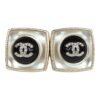 Chanel Crystal CC Square Pearl Stud Earrings Light Gold Hardware